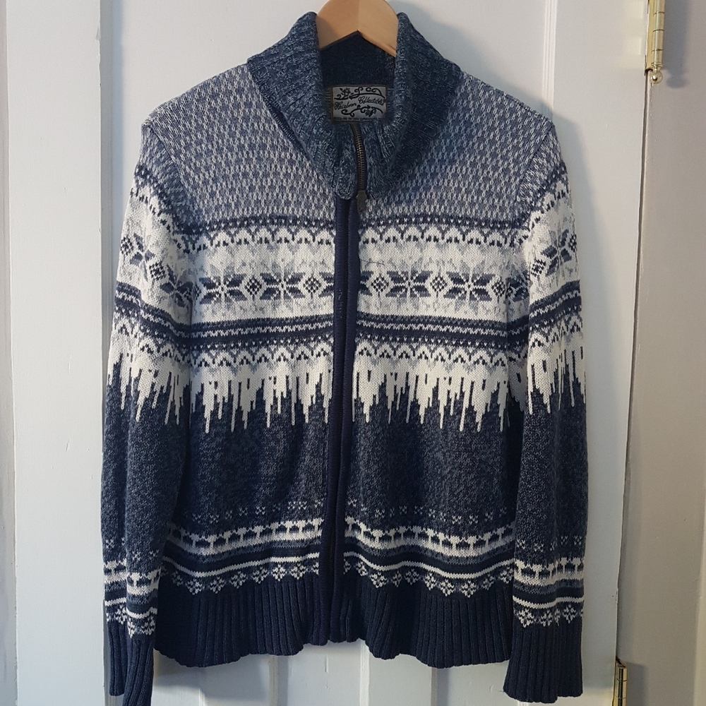 Heirloom Collectibles Vintage Fair Isle Zipper Front Knit Cardigan Sweater Sz L